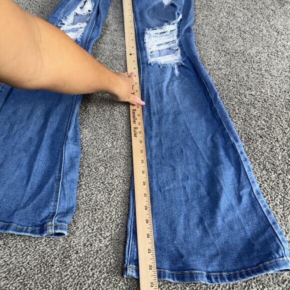 Cello Jeans Womens 3 Blue Medium Wash High Rise Distressed Flare Stretch Denim - Picture 3 of 13